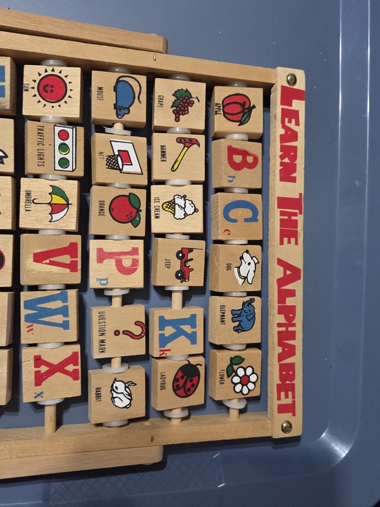 None Other - Vintage Learn the Alphabet Wooden Rotating Blocks Toy - Blue and Red Letters